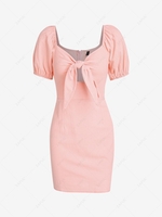 ZAFUL Puff Sleeve Tied Cutout Mini Dress L Light pink