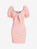 ZAFUL Puff Sleeve Tied Cutout Mini Dress M Light pink