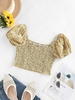 ZAFUL Puff Sleeve Tiny Floral Crop Blouse M Light yellow