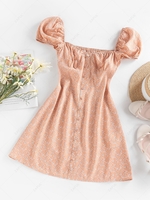 ZAFUL Puff Sleeve Tiny Floral Mini Dress Xl Orange