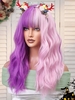 zaful Purple and Pink Colorblock Long Full Bang Wavy Synthetic Halloween Wig