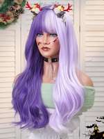 zaful Purple Colorblock Full Bang Long Wavy Synthetic Halloween Cosplay Wig