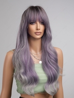 zaful Purple Highlight White Long Wavy See-through Bangs Synthetic Wig
