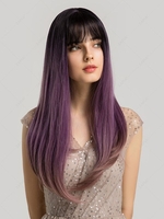 zaful Purple Mixed Color See-through Bang Long Straight Synthetic Wig
