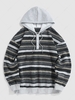 ZAFUL Quarter Button Hooded Spliced Colorblock Fuzzy Sweater Xxl Dark gray