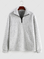 ZAFUL Quarter Zip Faux Shearling Fuzzy Sweatshirt Xl Light gray