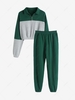 ZAFUL Quarter Zip Two Tone Sweatshirt and Jogger Pants Set S Deep green