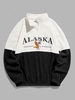 ZAFUL Quater Zip Design ALASKA Embroider Two Tone Polar Fleece Sweatshirt Xxl Black