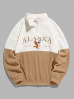 ZAFUL Quater Zip Design ALASKA Embroider Two Tone Polar Fleece Sweatshirt Xxl Coffee