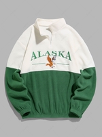 ZAFUL Quater Zip Design ALASKA Embroider Two Tone Polar Fleece Sweatshirt Xxl Deep green