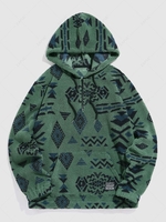 ZAFUL Quater Zip Pocket Ethnic Aztec Printed Pullover Fuzzy Hoodie S Deep green