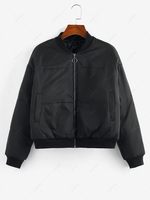ZAFUL Quilted Drop Shoulder Zip Up Jacket S Black