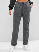 ZAFUL Quilted Flap Detail Bowknot Straight Pants S Carbon gray
