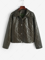 ZAFUL Quilted PU Drop Shoulder Coat S Deep green