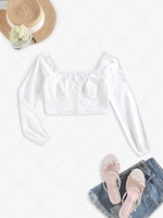 ZAFUL Raglan Sleeve Button Front Milkmaid Top L White