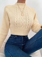 ZAFUL Raglan Sleeve Cable Knit Openwork Sweater L Light coffee