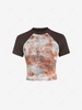 ZAFUL Raglan Sleeve Cropped Tie Dye Tee S Coffee