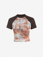 ZAFUL Raglan Sleeve Cropped Tie Dye Tee S Coffee
