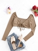 ZAFUL Raglan Sleeve Front Tie Cropped Tee Xl Light coffee