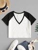 ZAFUL Raglan Sleeve Two Tone Cropped T-shirt S White