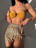 ZAFUL Rainbow Ribbed O Ring Bandeau Three Piece Bikini Swimwear S