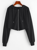 ZAFUL Raw Hem Zip Up Cropped Hoodie Xl Black
