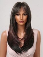 zaful Red and Brown Highlight Middle Part Straight Layered Synthetic Wig