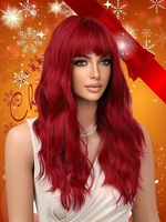 zaful Red See-through Bangs Long Wavy Synthetic Wig
