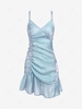 ZAFUL Reflective Ruffles Ruched Cami Mini Dress M Blue