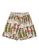 ZAFUL Retro African Women Print Drawstring Beach Shorts M White