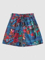 ZAFUL Retro Animal Flowers Print Drawstring Beach Shorts Xl Blue