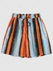 ZAFUL Retro Colorful Striped Print Drawstring Beach Shorts L Light blue