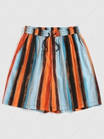 ZAFUL Retro Colorful Striped Print Drawstring Beach Shorts L Light blue