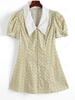 ZAFUL Retro Flat Collar Gingko Leaf Gigot Sleeve Dress M Light yellow