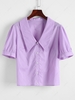 ZAFUL Retro Flat Collar Puff Sleeve Blouse M Light purple