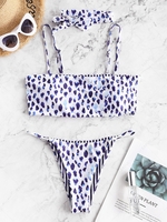 ZAFUL Reversible Dalmatians Stripes Choker Bikini Swimsuit L Lapis blue