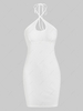 ZAFUL Ribbed Halter Keyhole Slinky Dress L White