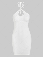 ZAFUL Ribbed Halter Keyhole Slinky Dress M White