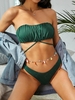 ZAFUL Ribbed Halter Lace Up Floss Bikini Swimwear L Deep green