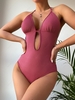 ZAFUL Ribbed Halter Plunge Front One-piece Swimsuit Xl Deep red