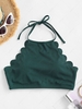 ZAFUL Ribbed Halter Scalloped Swim Top L Deep green