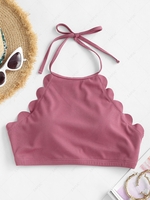 ZAFUL Ribbed Halter Scalloped Swim Top L Light pink