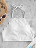 ZAFUL Ribbed Halter Scalloped Swim Top S White