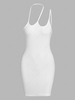 ZAFUL Ribbed Halter Slinky Dress S White