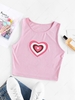 ZAFUL Ribbed Heart Print Crop Tank Top L Light pink