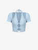 ZAFUL Ribbed Heart Shaped Ring Cut Out Halter T Shirt S Light blue