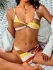 ZAFUL Ribbed High Cut Colorblock O-ring Bikini Swimwear L