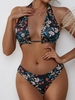ZAFUL Ribbed High Cut Floral Convertible Bikini Swimwear M Black