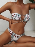 ZAFUL Ribbed High Cut Floral Convertible Bikini Swimwear S White