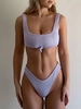 ZAFUL Ribbed High Cut Knotted Bikini Swimsuit M Lavender blue